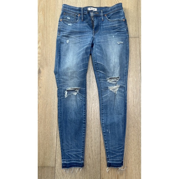Madewell Denim - Madewell Women's Blue Denim Distressed Skinny Jeans, Size 28, High-Rise, 9"